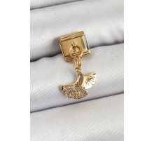 316L Çelik Sallantılı Zirkon Taşlı Balık Kuyruğu Model Gold Renk Nomination Charm