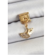 316L Çelik Sallantılı Zirkon Taşlı Balık Kuyruğu Model Gold Renk Nomination Charm