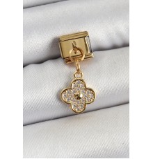 316L Çelik Sallantılı Zirkon Taşlı Yonca Model Gold Renk Nomination Charm