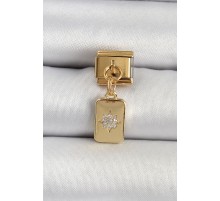 316L Çelik Sallantılı Zirkon Taşlı Kutup Yıldızı Figürlü Dikdörtgen Model Gold Renk Nomination Charm