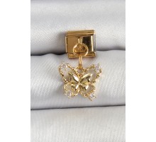 316L Çelik Sallantılı Zirkon Taşlı Kelebek Model Gold Renk Nomination Charm