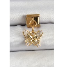 316L Çelik Sallantılı Zirkon Taşlı Kelebek Model Gold Renk Nomination Charm