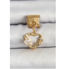 316L Çelik Sallantılı Zirkon Taşlı Kalp Model Gold Renk Nomination Charm