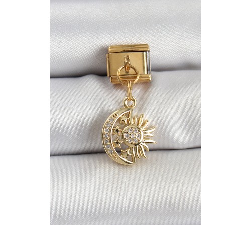 316L Çelik Sallantılı Zirkon Taşlı Ay Ve Güneş Model Gold Renk Nomination Charm 316L Çelik Sallantılı Zirkon Taşlı Ay Ve Güneş Model Gold Renk Nomination Charm