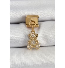 316L Çelik Sallantılı Zirkon Taşlı Ayıcık Model Gold Renk Nomination Charm