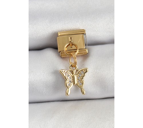 316L Çelik Sallantılı Zirkon Taşlı Kelebek Model Gold Renk Nomination Charm 316L Çelik Sallantılı Zirkon Taşlı Kelebek Model Gold Renk Nomination Charm