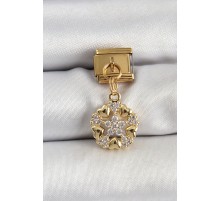 316L Çelik Sallantılı Zirkon Taşlı Kalp Detaylı Yıldz Model Gold Renk Nomination Charm