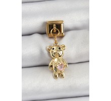 316L Çelik Sallantılı Zirkon Taşlı Ayıcık Model Gold Renk Nomination Charm