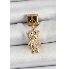 316L Çelik Sallantılı Zirkon Taşlı Ayıcık Model Gold Renk Nomination Charm