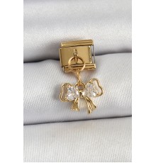 316L Çelik Sallantılı Zirkon Taşlı Fiyonk Model Gold Renk Nomination Charm