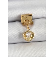 316L Çelik Sallantılı Zirkon Taşlı İstiridye Model Gold Renk Nomination Charm