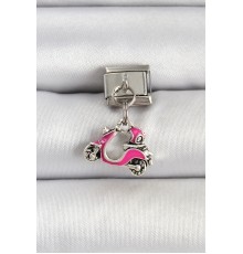 316L Çelik Gümüş Renk Pembe Scooter Model Nomination Charm