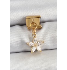 316L Çelik Sallantılı Zirkon Taşlı Çiçek Model Gold Renk Nomination Charm
