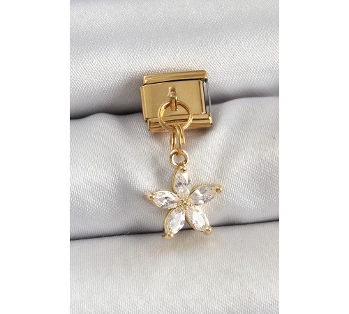 316L Çelik Sallantılı Zirkon Taşlı Çiçek Model Gold Renk Nomination Charm 316L Çelik Sallantılı Zirkon Taşlı Çiçek Model Gold Renk Nomination Charm