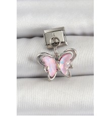 316L Çelik Gümüş Renk Pembe Kelebek Nomination Charm