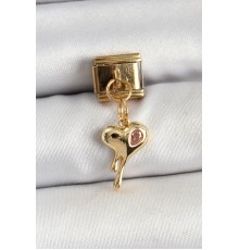 316L Çelik Sallantılı Zirkon Taşlı Eriyen Kalp Model Gold Renk Nomination Charm