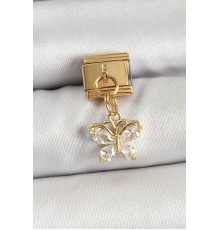 316L Çelik Sallantılı Zirkon Taşlı Kelebek Model Gold Renk Nomination Charm