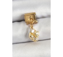 316L Çelik Sallantılı Zirkon Taşlı Deniz Kabuğu Ve Yıldız Model Gold Renk Nomination Charm
