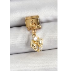 316L Çelik Sallantılı Zirkon Taşlı Deniz Kabuğu Ve Yıldız Model Gold Renk Nomination Charm