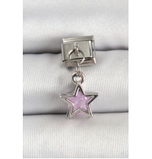316L Çelik Gümüş Renk Pembe Taşlı Yıldız Model Nomination Charm