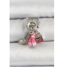 316L Çelik Gümüş Renk Pembe Elbise Kombini Model Nomination Charm