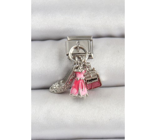 316L Çelik Gümüş Renk Pembe Elbise Kombini Model Nomination Charm 316L Çelik Gümüş Renk Pembe Elbise Kombini Model Nomination Charm