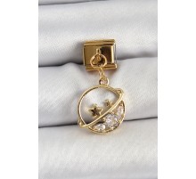 316L Çelik Sallantılı Zirkon Taşlı Satürn Model Gold Renk Nomination Charm
