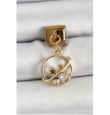 316L Çelik Sallantılı Zirkon Taşlı Satürn Model Gold Renk Nomination Charm