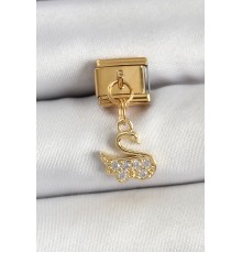 316L Çelik Sallantılı Zirkon Taşlı KuğuModel Gold Renk Nomination Charm