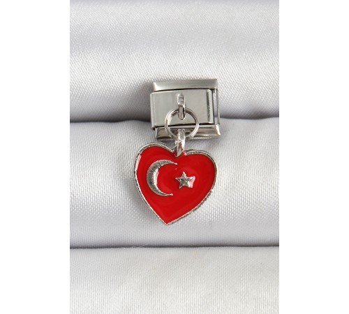 316L Çelik Gümüş Renk Kalp Türk Bayrağı Model Nomination Charm 316L Çelik Gümüş Renk Kalp Türk Bayrağı Model Nomination Charm