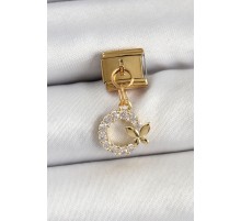 316L Çelik Sallantılı Zirkon Taşlı Kelebek Detaylı Halka Model Gold Renk Nomination Charm
