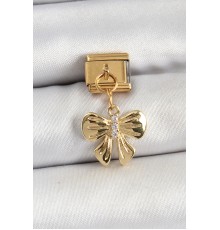 316L Çelik Sallantılı Zirkon Taşlı Fiyonk Model Gold Renk Nomination Charm