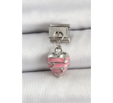 316L Çelik Gümüş Renk Pembe Kalp Model Nomination Charm