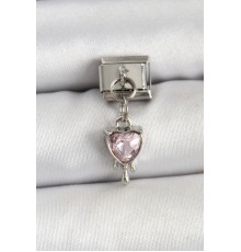 316L Çelik Gümüş Renk Pembe Kalp Model Nomination Charm