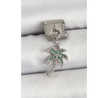 316L Çelik Sallantılı Zirkon Taşlı Palmiye Ağacı Model Gümüş Renk Nomination Charm