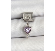 316L Çelik Gümüş Renk Mor Kalp Model Nomination Charm