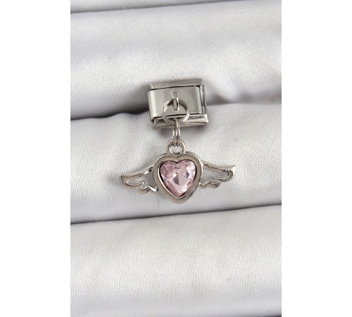 316L Çelik Gümüş Renk Pembe Kanatlı Kalp Model Nomination Charm 316L Çelik Gümüş Renk Pembe Kanatlı Kalp Model Nomination Charm