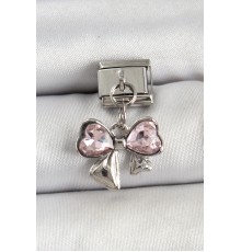316L Çelik Gümüş Renk Pembe Fiyonk Model Nomination Charm