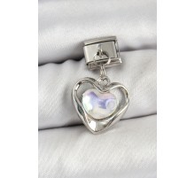 316L Çelik Sallantılı Zirkon Taşlı Kalp Model Gümüş Renk Nomination Charm