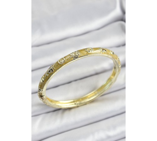 Mineli Gold Pirinç Sarı Renk Motifli Kadın Kelepçe Mineli Gold Pirinç Sarı Renk Motifli Kadın Kelepçe