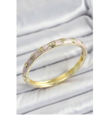 Mineli Pirinç Gold Renk Pembe Renk Motifli Kadın Kelepçe