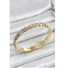 Mineli Pirinç Gold Renk Pembe Çiçek Motifli Kadın Kelepçe