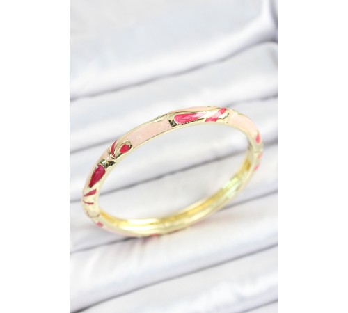 Mineli Pirinç Pembe Desenli Gold Renk Kadın Kelepçe Mineli Pirinç Pembe Desenli Gold Renk Kadın Kelepçe