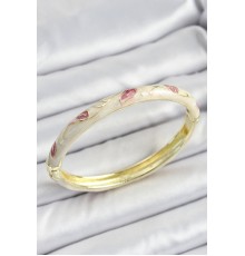 Mineli Pirinç Gold Renk Krem Çiçek Motifli Kadın Kelepçe