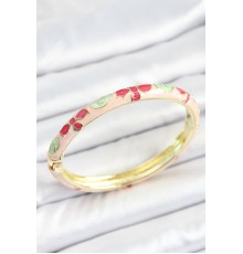 Mineli Pirinç Beyaz Pembe Yeşil Çiçek Desenli Gold Renk Kadın Kelepçe