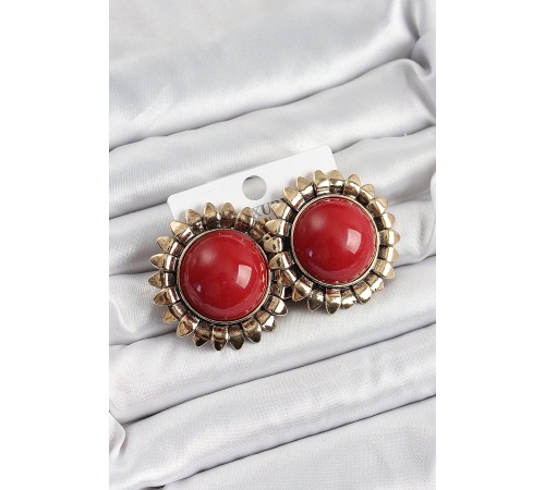 Pirinç Bordo Vintage Model Gold Renk Kadın Küpe Pirinç Bordo Vintage Model Gold Renk Kadın Küpe