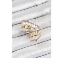 Pirinç Zirkon Taşlı Sıkıştırma Sağ Kıkırdak Gold Renk Kadın Küpe