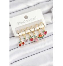 Pirinç Zirkon Taşlı Meyve Temalı Karışık Model Gold Renk 6'lı Set Kadın Küpe