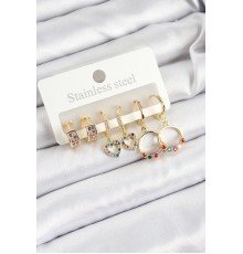 Pirinç Zirkon Taşlı Kalp Ve Halka Model Gold Renk 6'lı Set Kadın Küpe