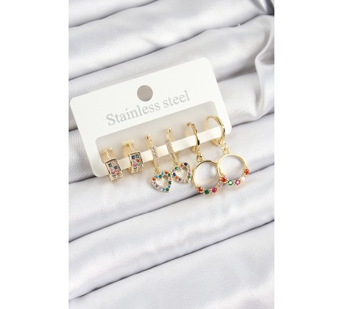 Pirinç Zirkon Taşlı Kalp Ve Halka Model Gold Renk 6'lı Set Kadın Küpe Pirinç Zirkon Taşlı Kalp Ve Halka Model Gold Renk 6'lı Set Kadın Küpe